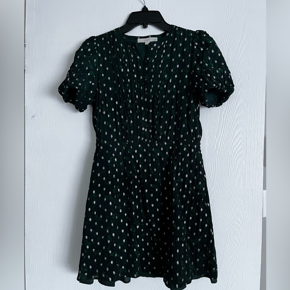 LOFT petite metallic clip pintucked dress, medium